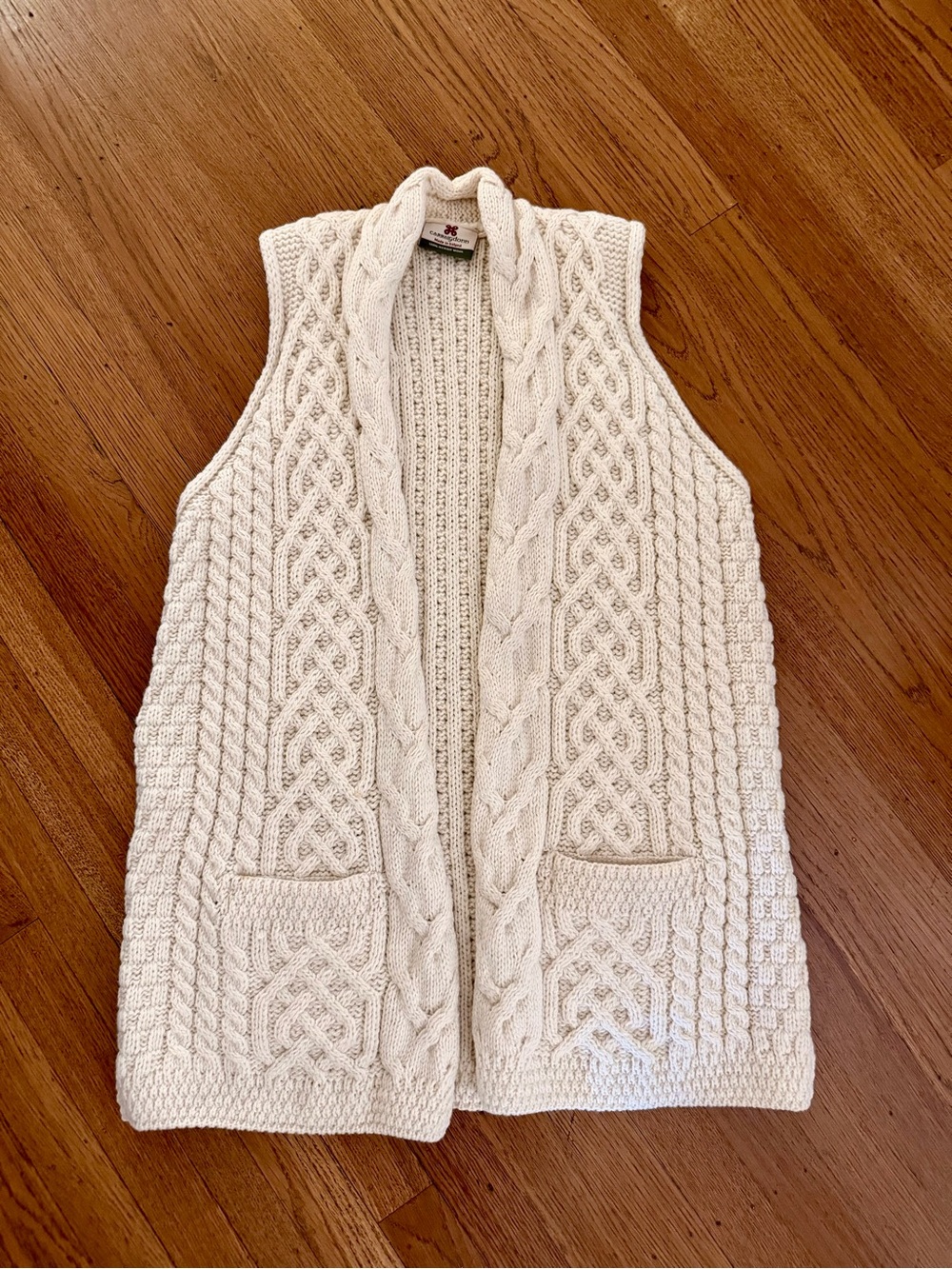 Merino Wool Cream Cable Knit Sleeveless Sweater Vest by Carraig Donn